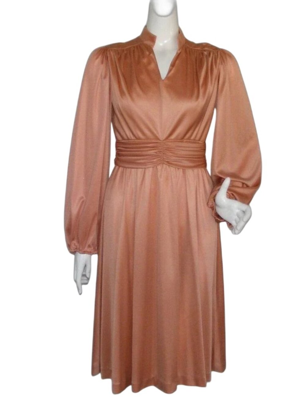 70s Dress, XS/S, Coppery color, Long sleeves, Gathered Waist, Disco baby!